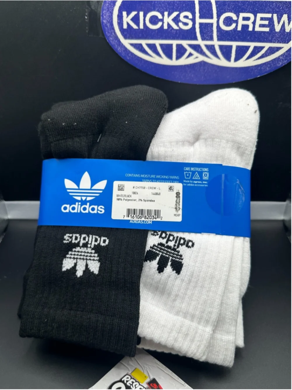 Adidas Originals Trefoil Crew Socks 6 Pair White Black CH7708 3Y-9 Women